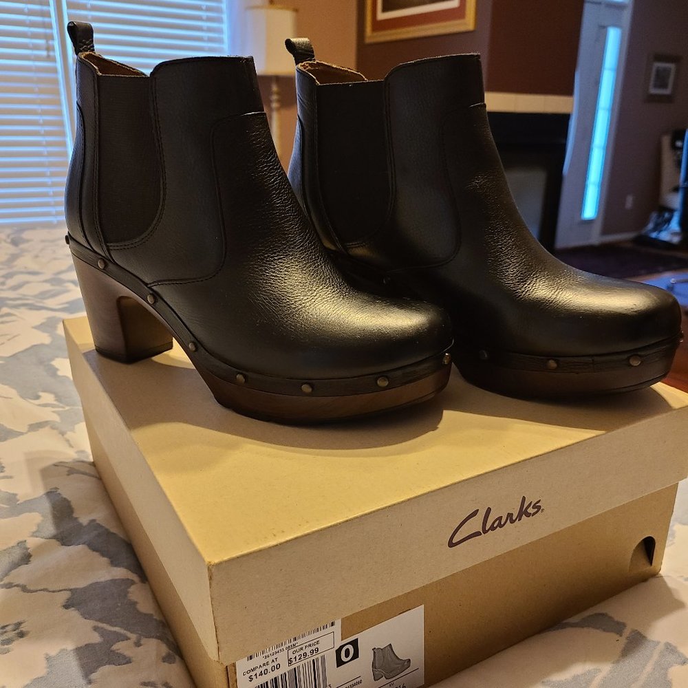 Black Clarks Leather Booties